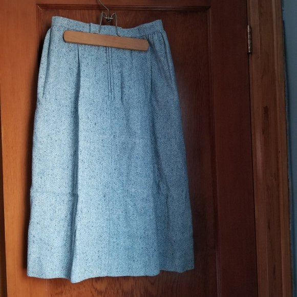 Unique, vintage 80s, lined, A-line skirt, gathered waist, S, pale blue, handmade - Picture 2 of 4